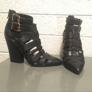 BCBG Generation Black Wedge Pointed Buckle Booties